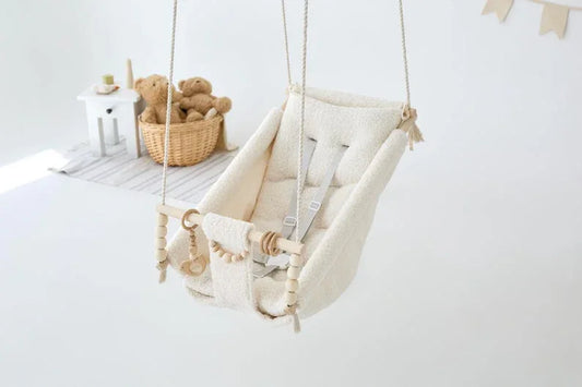 DreamDen™ Wooden Toddler Swing – Handcrafted Natural Wood Baby Swing for Safe, Joyful Playtime