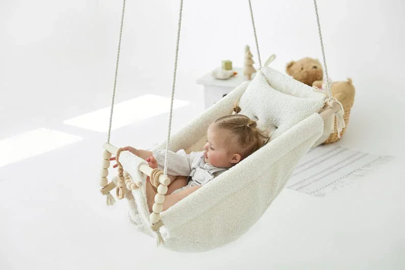 DreamDen™ Wooden Toddler Swing – Handcrafted Natural Wood Baby Swing for Safe, Joyful Playtime