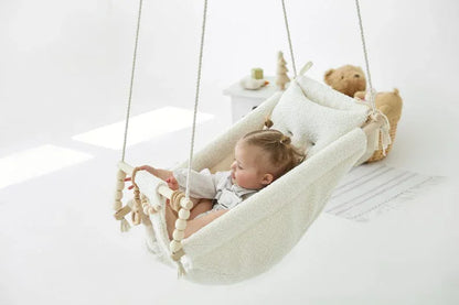 DreamDen™ Wooden Toddler Swing – Handcrafted Natural Wood Baby Swing for Safe, Joyful Playtime
