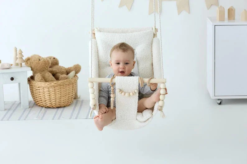 DreamDen™ Wooden Toddler Swing – Handcrafted Natural Wood Baby Swing for Safe, Joyful Playtime
