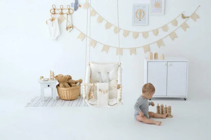 DreamDen™ Wooden Toddler Swing – Handcrafted Natural Wood Baby Swing for Safe, Joyful Playtime