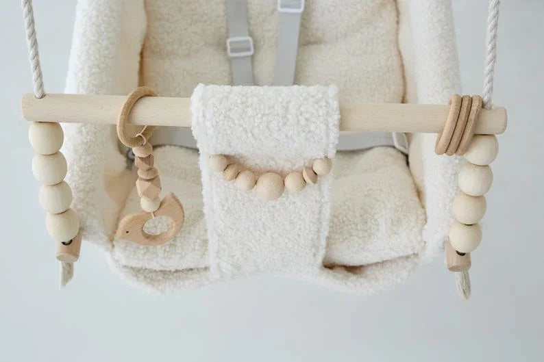 DreamDen™ Wooden Toddler Swing – Handcrafted Natural Wood Baby Swing for Safe, Joyful Playtime