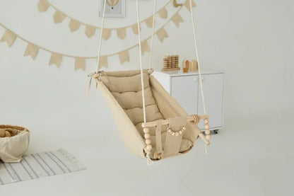 DreamDen™ Wooden Toddler Swing – Handcrafted Natural Wood Baby Swing for Safe, Joyful Playtime