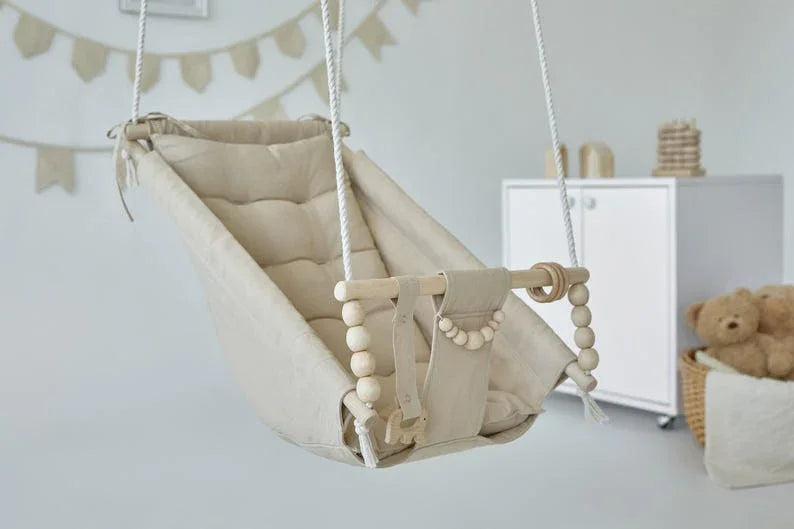 DreamDen™ Wooden Toddler Swing – Handcrafted Natural Wood Baby Swing for Safe, Joyful Playtime