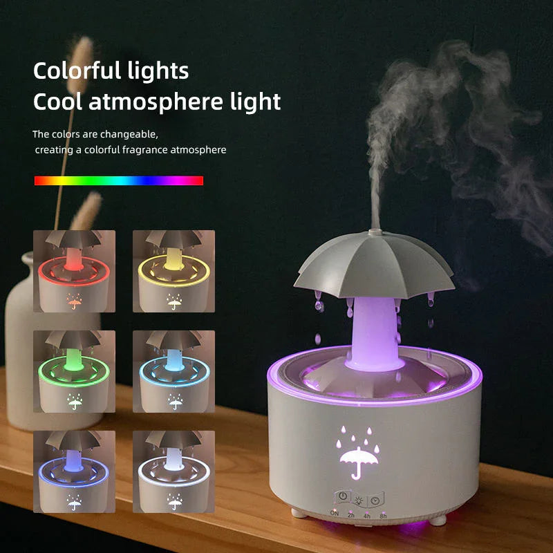 UmbrellaRain™ Ultrasonic Raindrop Aromatherapy Diffuser – Relaxing Humidifier with 7-Color Glow & Essential Oil Mist
